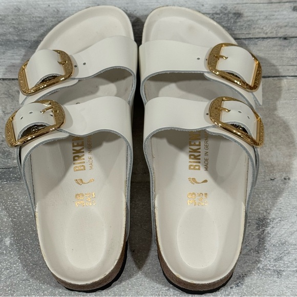 BIRKENSTOCK Arizona Hammered Big Buckle Slide Sandal - Antique White - Sz-7-7.5 - Picture 7 of 9